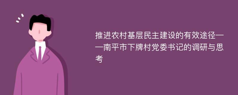 推进农村基层民主建设的有效途径——南平市下牌村党委书记的调研与思考