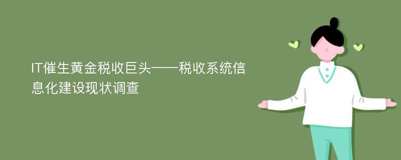 IT催生黄金税收巨头——税收系统信息化建设现状调查